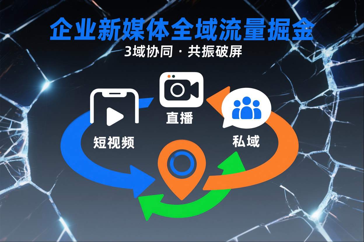 短视频全域商业模式，企业新媒体全域流量掘金，3域协同，共振破屏，短视频-直播-私域-地域-致富学堂