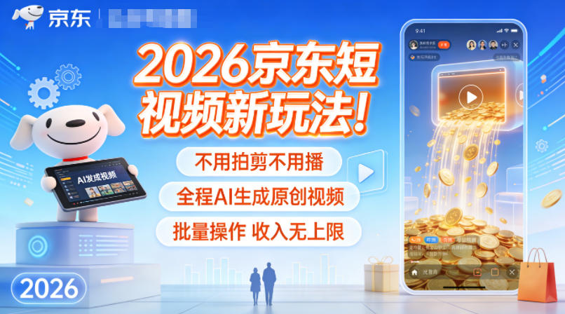2026京东短视频新玩法！不用拍剪不用播，全程AI生成原创视频，批量操作收入无上限-致富学堂