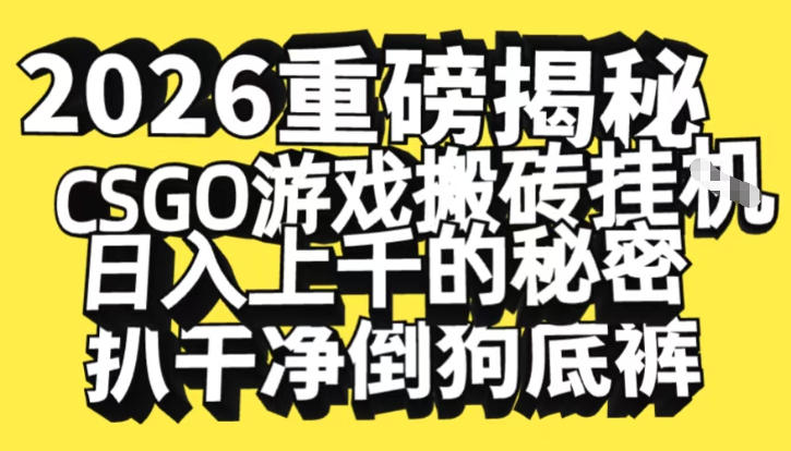 2026开年重磅解密，CSGO游戏搬砖挂G日入1k+的秘密，把倒狗的底裤扒干【揭秘】-致富学堂