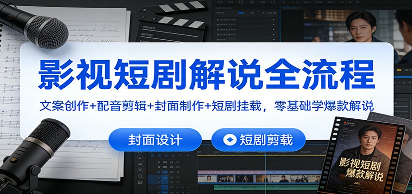 影视短剧解说全流程：文案创作+配音剪辑+封面制作+短剧挂载，零基础学爆款解说-致富学堂