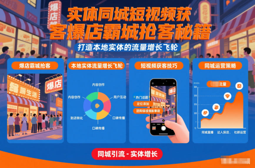 实体同城短视频获客爆店霸城抢客秘籍，打造本地实体的流量增长飞轮-致富学堂