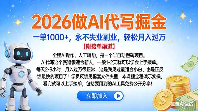 （16924期）2026做AI代写掘金，一单1000+，永不失业副业，轻松月入过万-致富学堂