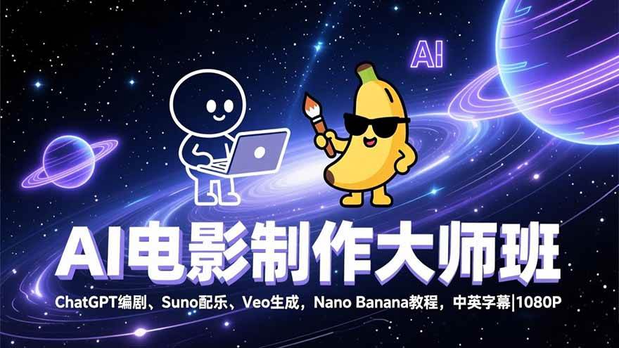 （17011期）AI电影制作大师班：ChatGPT编剧、Suno配乐、Veo生成，Nano Banana教程，中英字幕|1080P-致富学堂