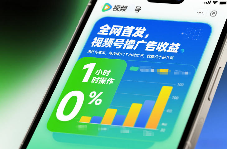 全网首发，视频号撸广告收益，无任何成本，每天操作1个小时即可，收益几十到几张-致富学堂