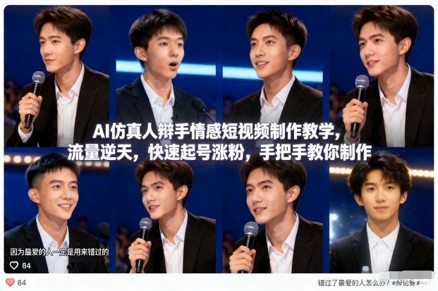 AI仿真人辩手情感短视频制作教学，流量逆天，快速起号涨粉，手把手教你制作-致富学堂